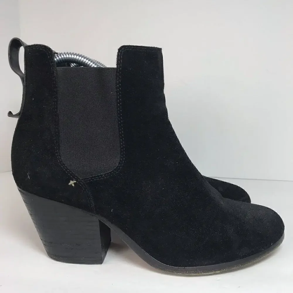 Rag &‎ Bone Devon Waxed Suede Ankle Booties Black Stacked Heel Womens 9.5
